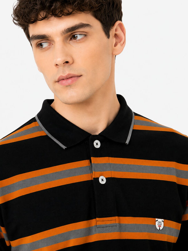 Black Orange Striped Polo