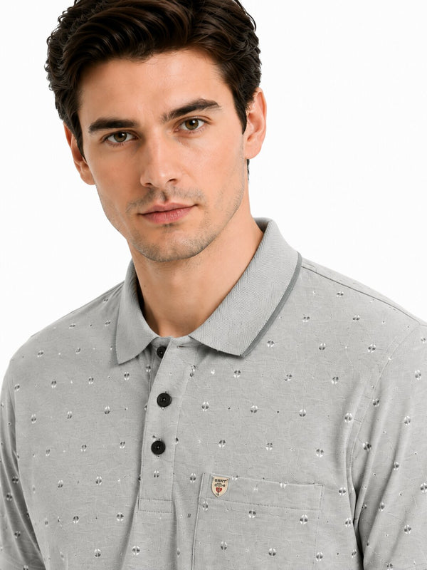 Grey Micro Print Polo