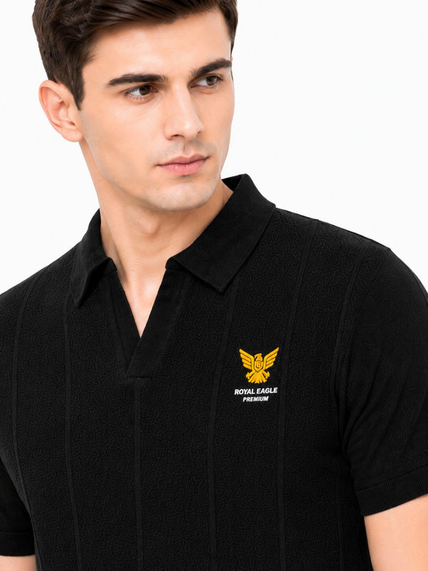 Black Textured Eagle Polo
