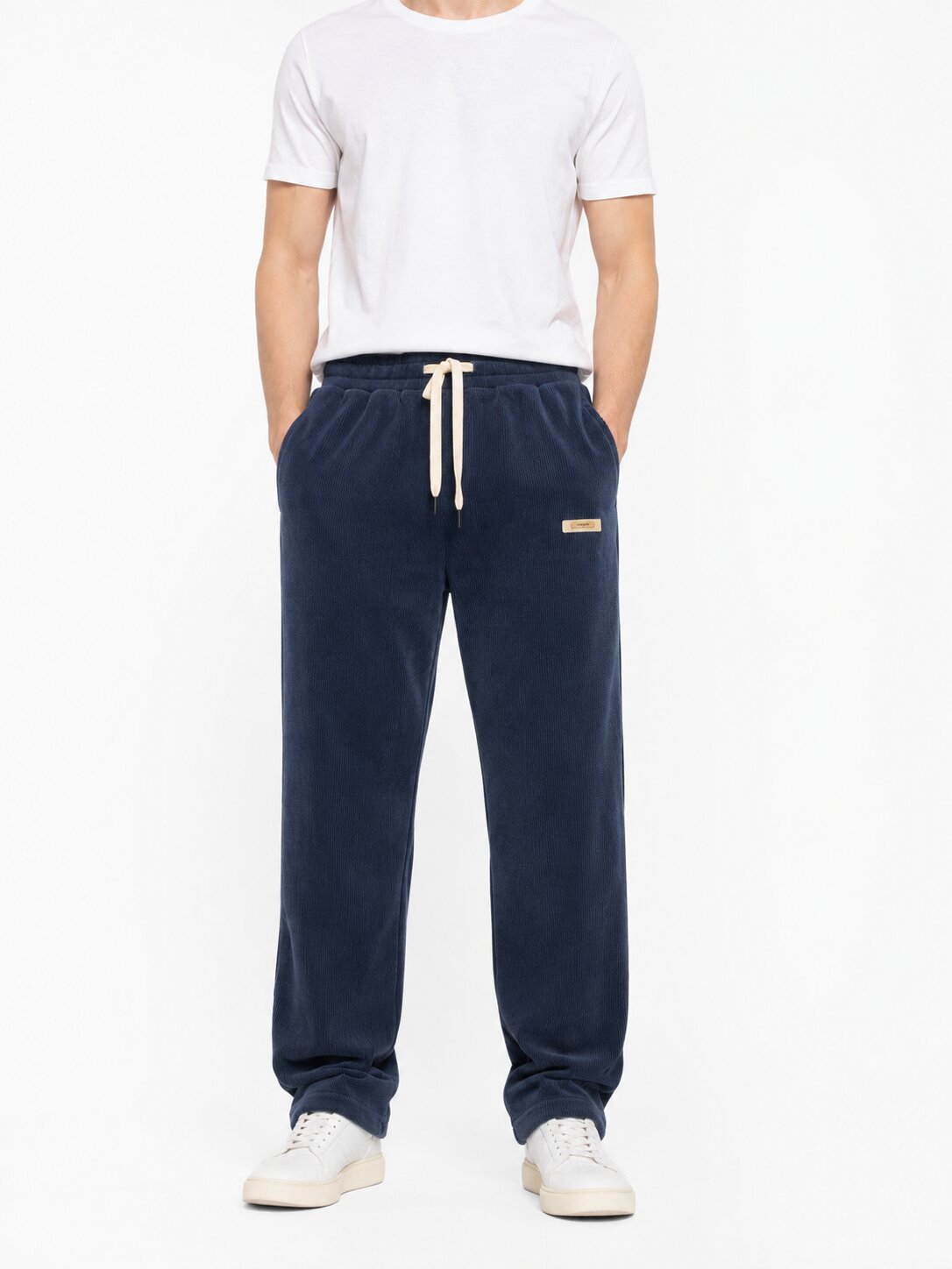 Buy Navy Textured Trackpants Online Shopping view 3