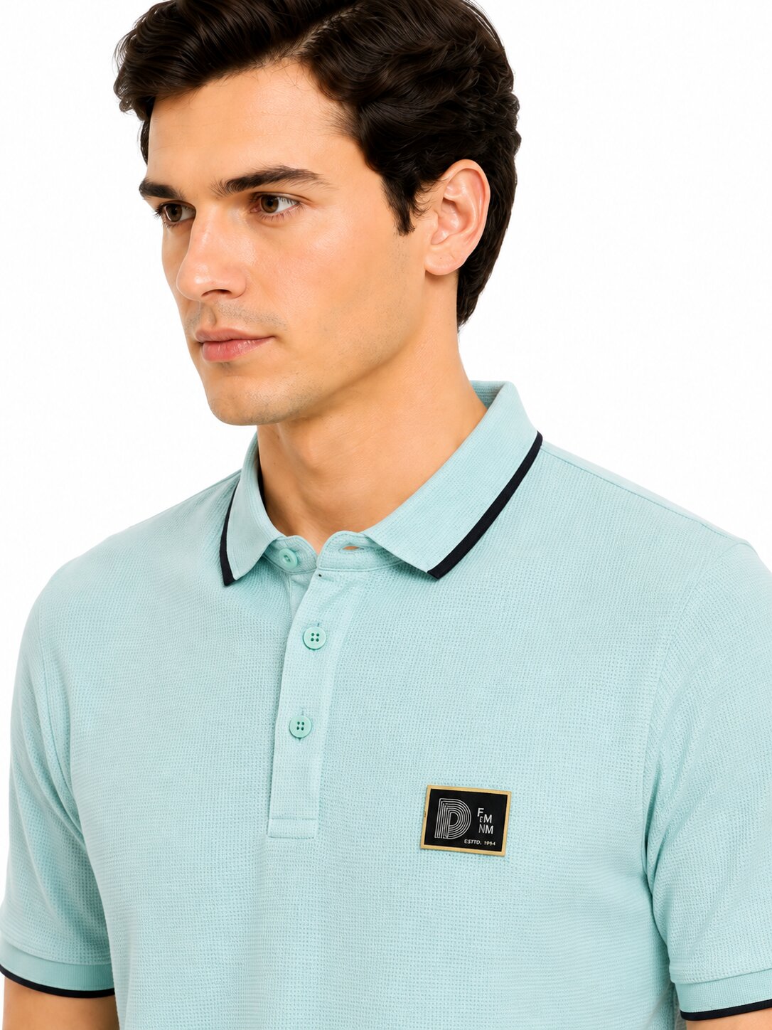Buy Light Blue Contrast Trim Polo Shirt Online Shopping view 3