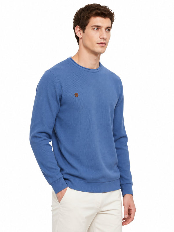 Airforce Blue Textured Crew Sweater