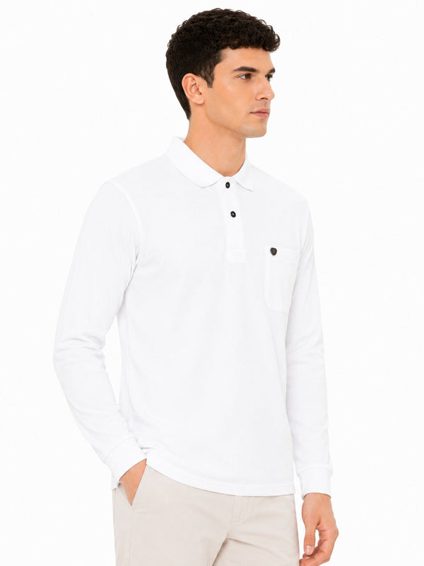 White Pocket Full Sleeve Polo