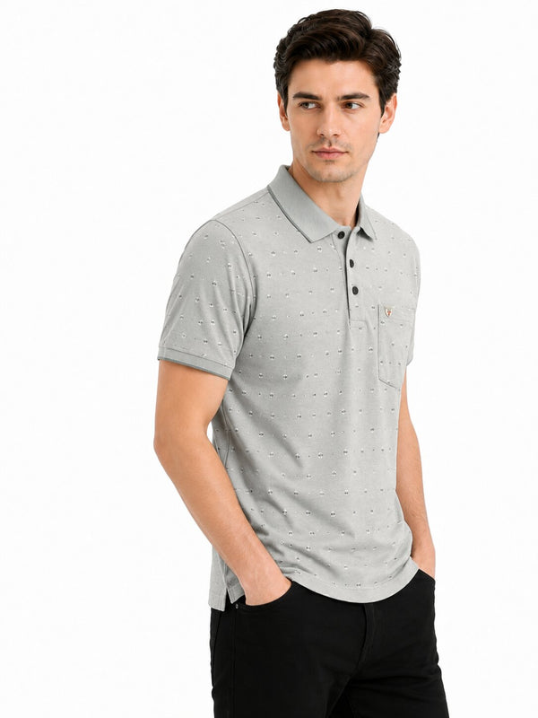 Grey Micro Print Polo
