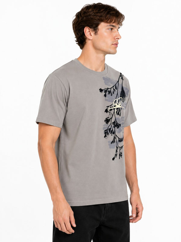 Dark Grey Botanical Graphic T-Shirt
