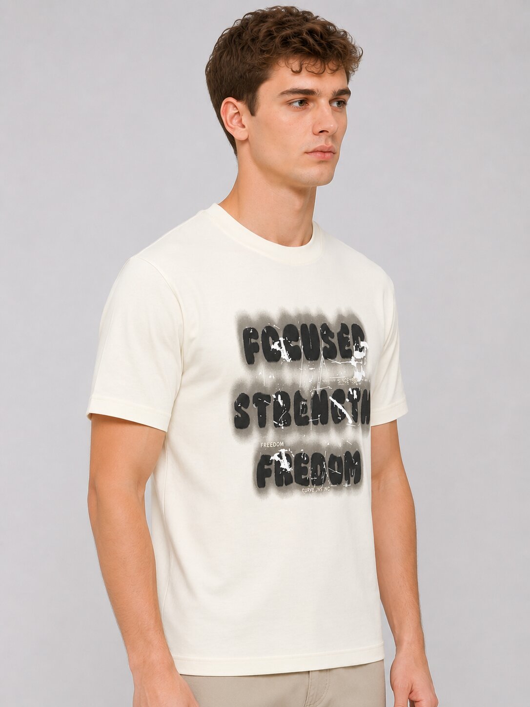 Buy Off White Focus Strength Freedom T-Shirt Online Shopping view 4