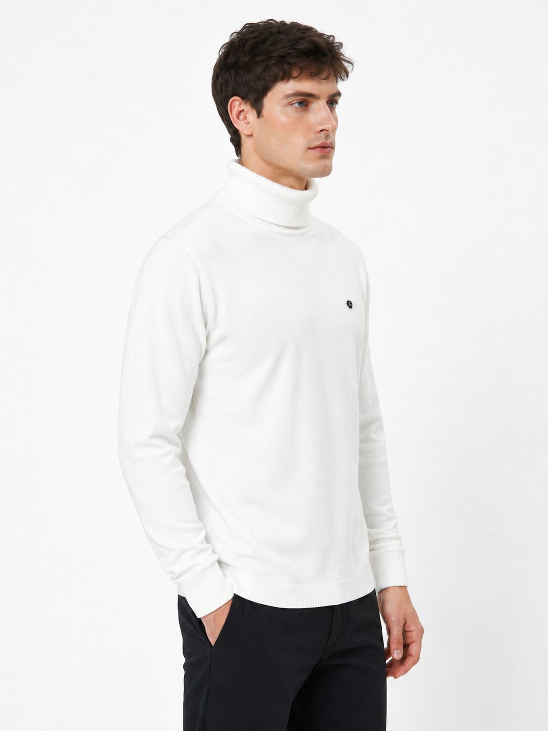 Buy White Classic Turtleneck Sweatshirt Online Shopping view 4
