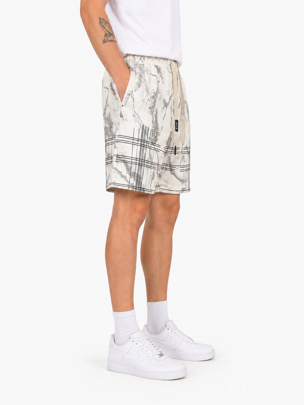 Grey Abstract Print Casual Shorts