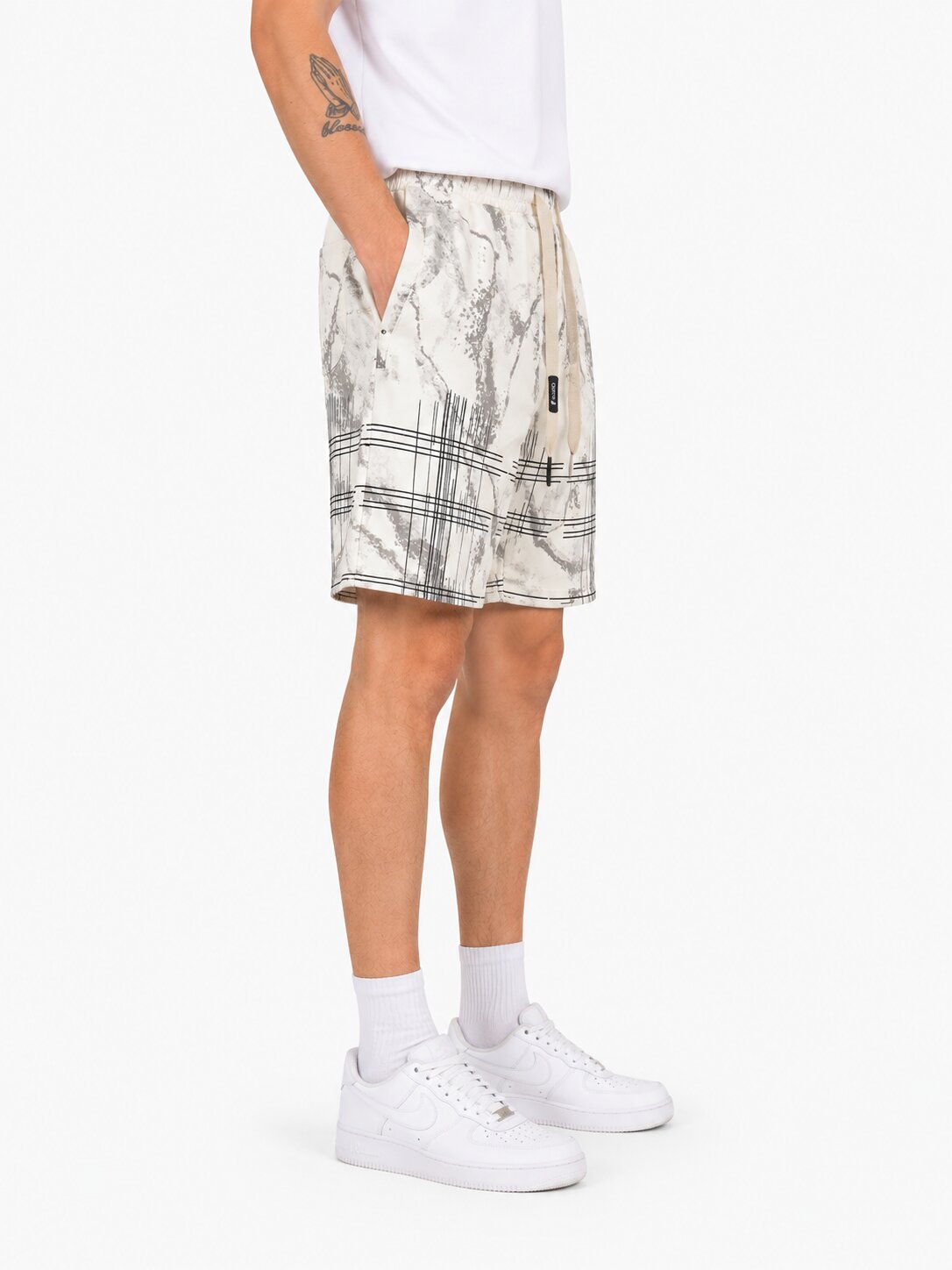 Buy Grey Abstract Print Casual Shorts Online Shopping view 4
