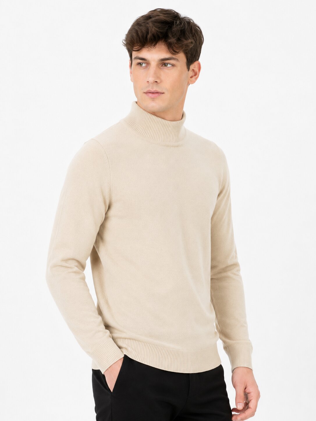 Buy Beige Mock Neck Sweatshirt Online Shopping view 4