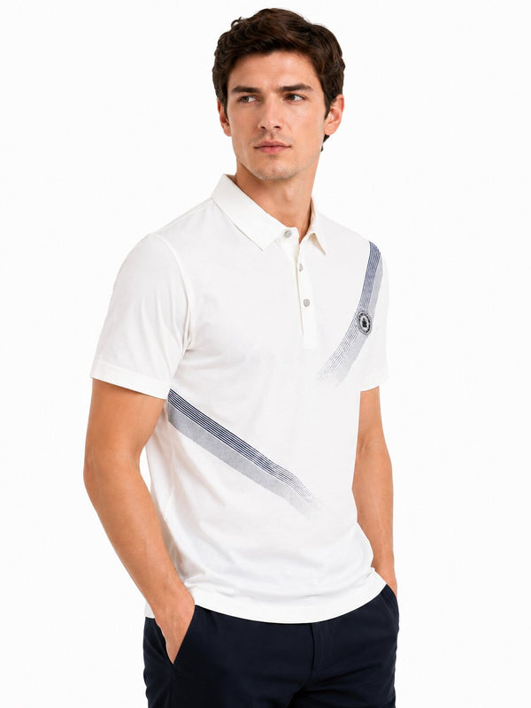 White Diagonal Stripe Polo