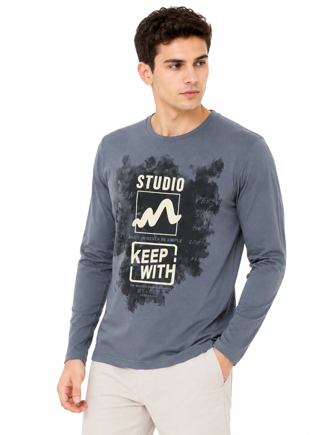 Buy Grey Studio Graphic T-Shirt Online Shopping view 4