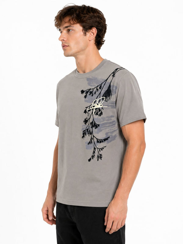 Dark Grey Botanical Graphic T-Shirt