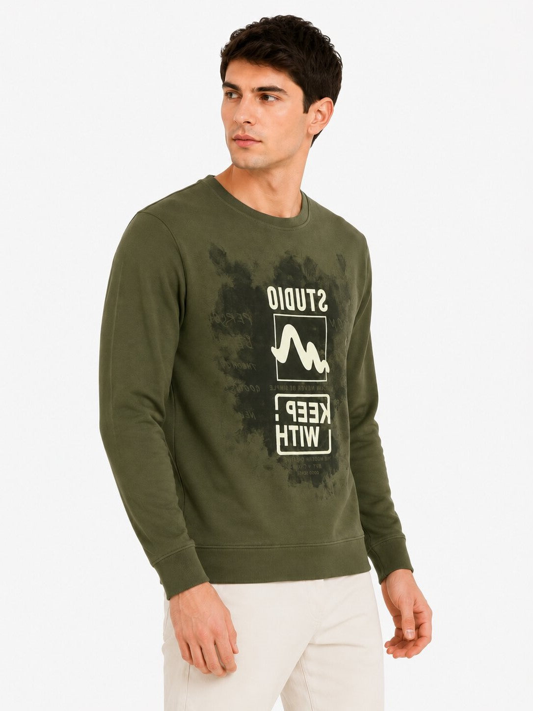 Buy Olive Studio Graphic Sweatshirt Online Shopping view 5