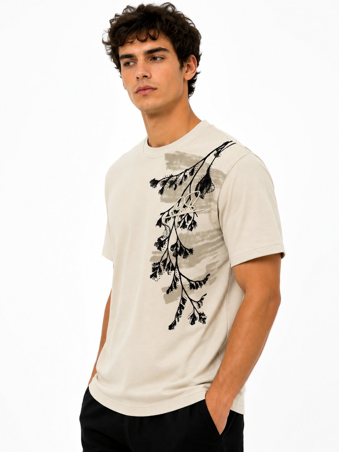 Buy Fawn Botanical Graphic T-Shirt Online Shopping view 5