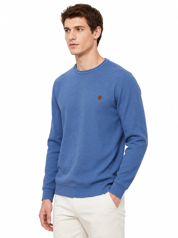 Airforce Blue Textured Crew Sweater