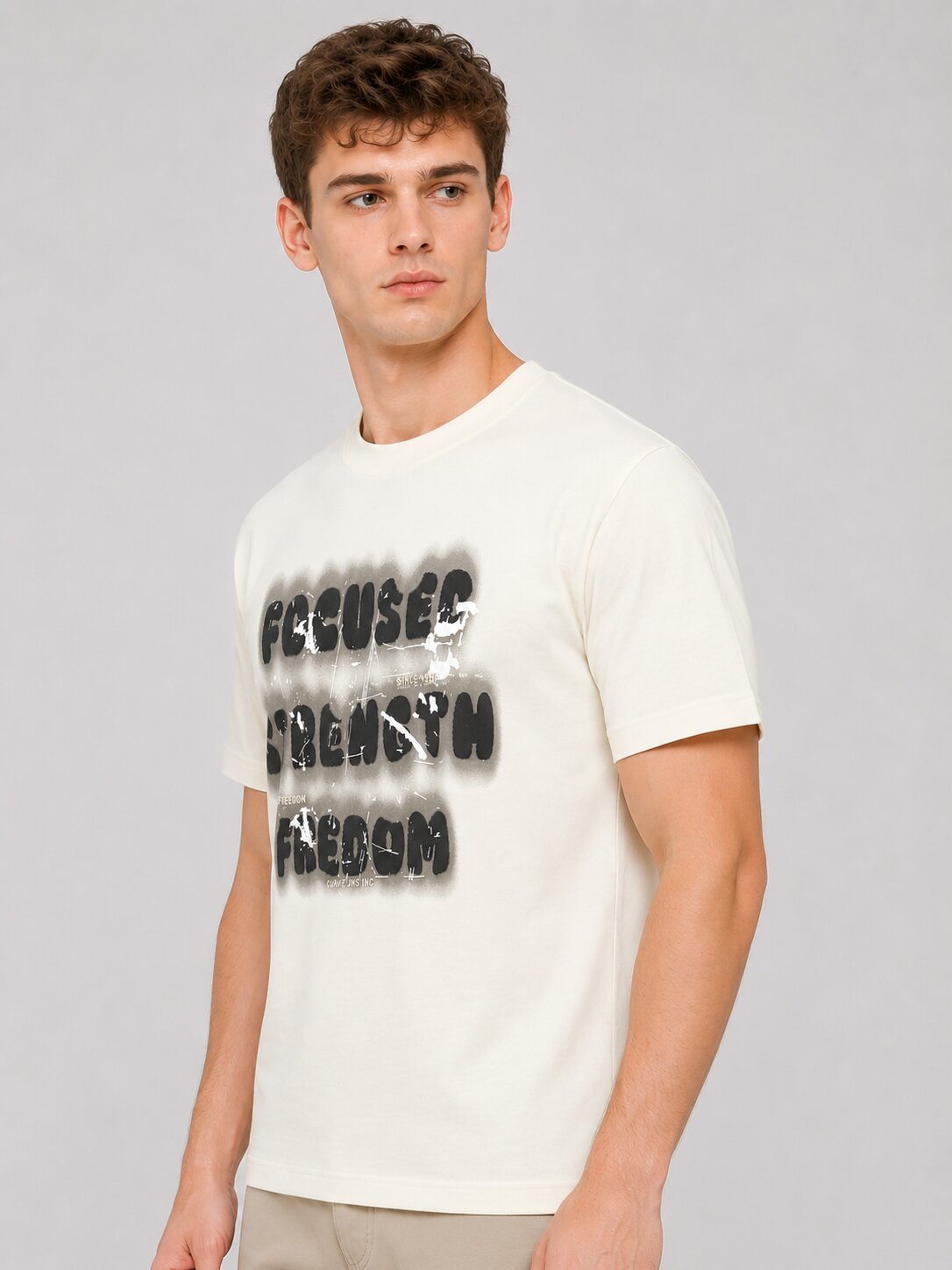 Buy Off White Focus Strength Freedom T-Shirt Online Shopping view 5