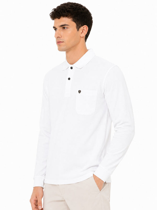 White Pocket Full Sleeve Polo