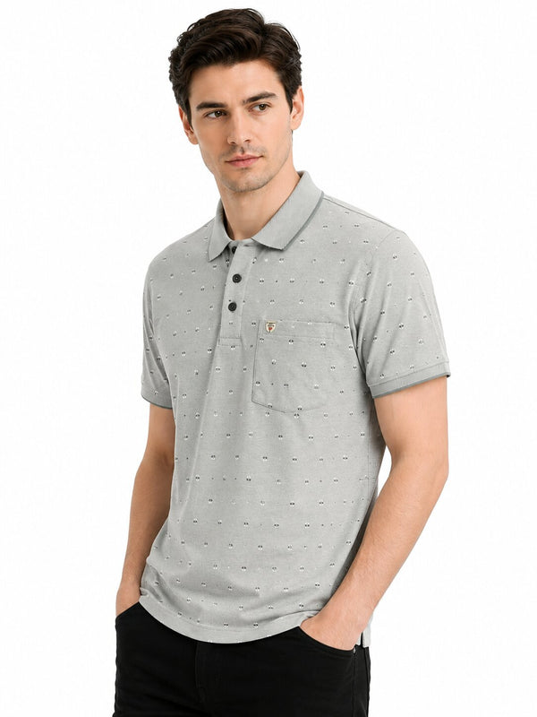 Grey Micro Print Polo