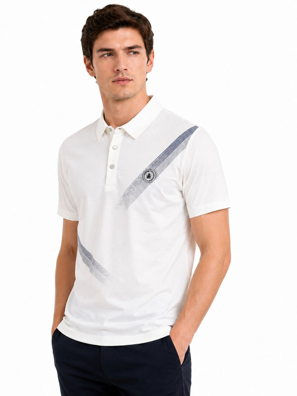 White Diagonal Stripe Polo