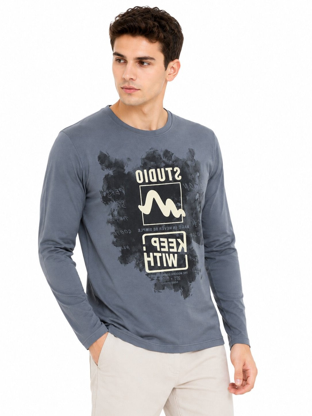 Buy Grey Studio Graphic T-Shirt Online Shopping view 5