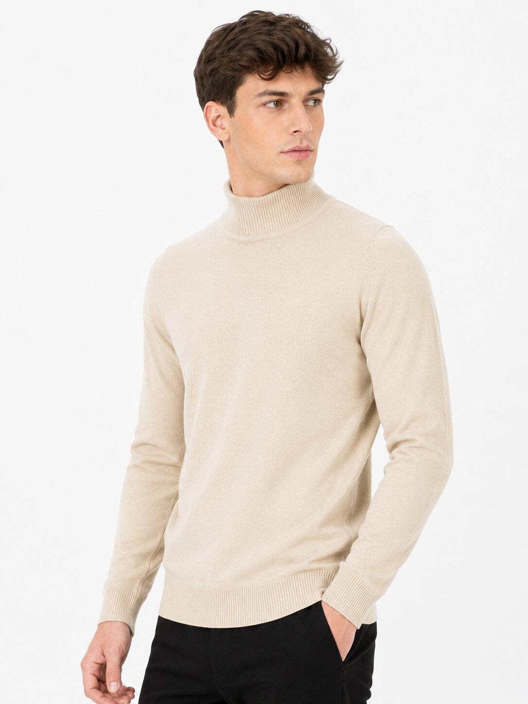 Buy Beige Mock Neck Sweatshirt Online Shopping view 5