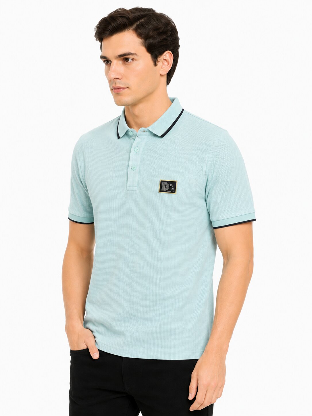 Buy Light Blue Contrast Trim Polo Shirt Online Shopping view 5