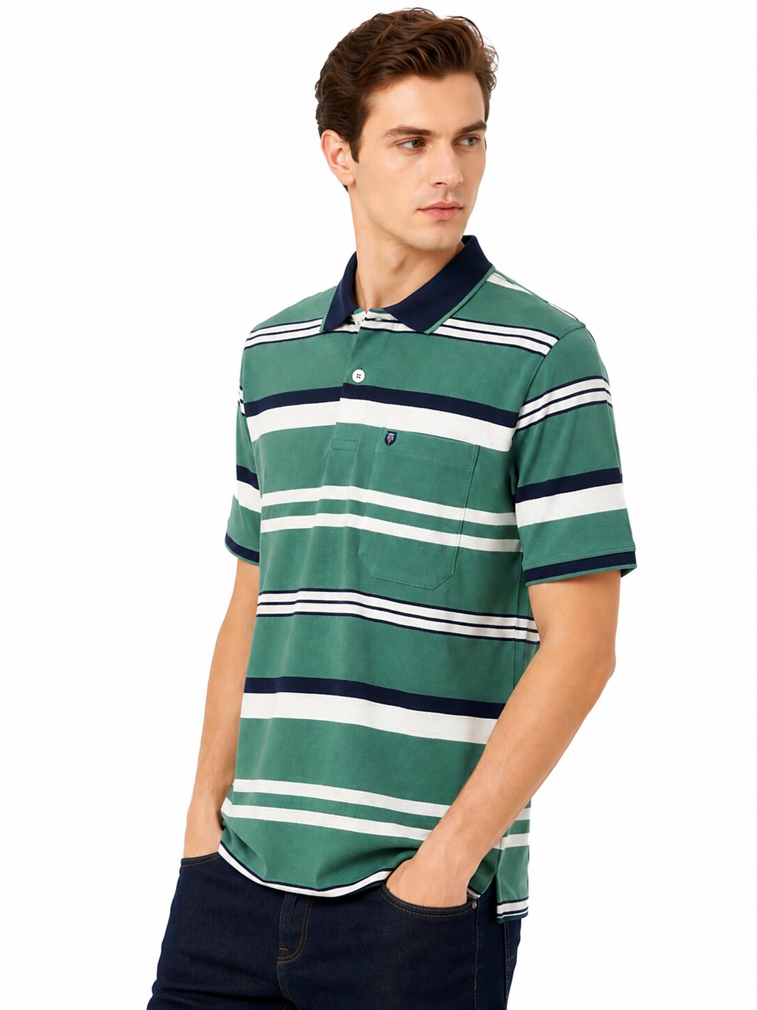 Buy Green Striped Polo T-Shirt Online Shopping view 5