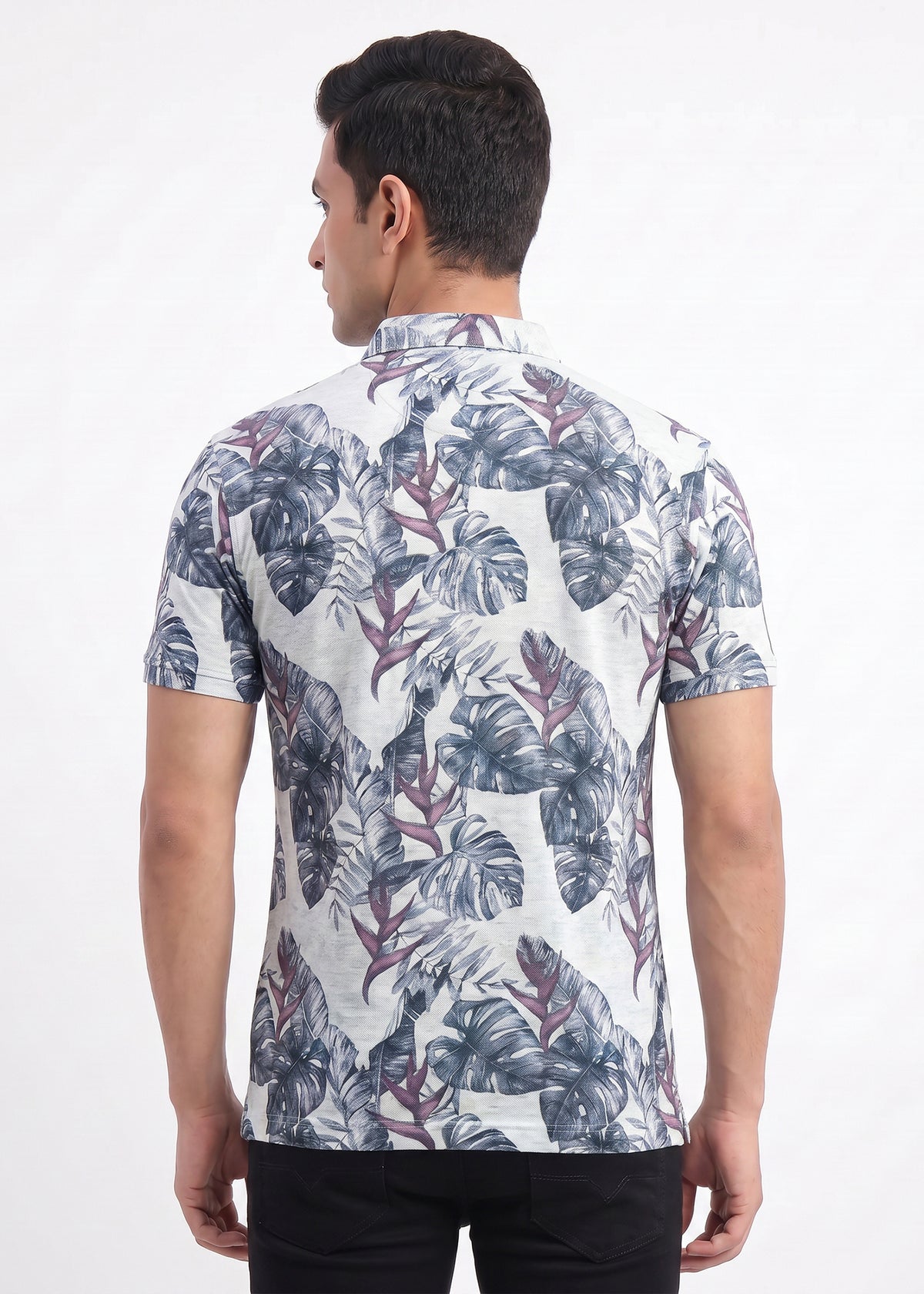 Buy Tropical Leaf Polo T-Shirt Online Shopping view 2