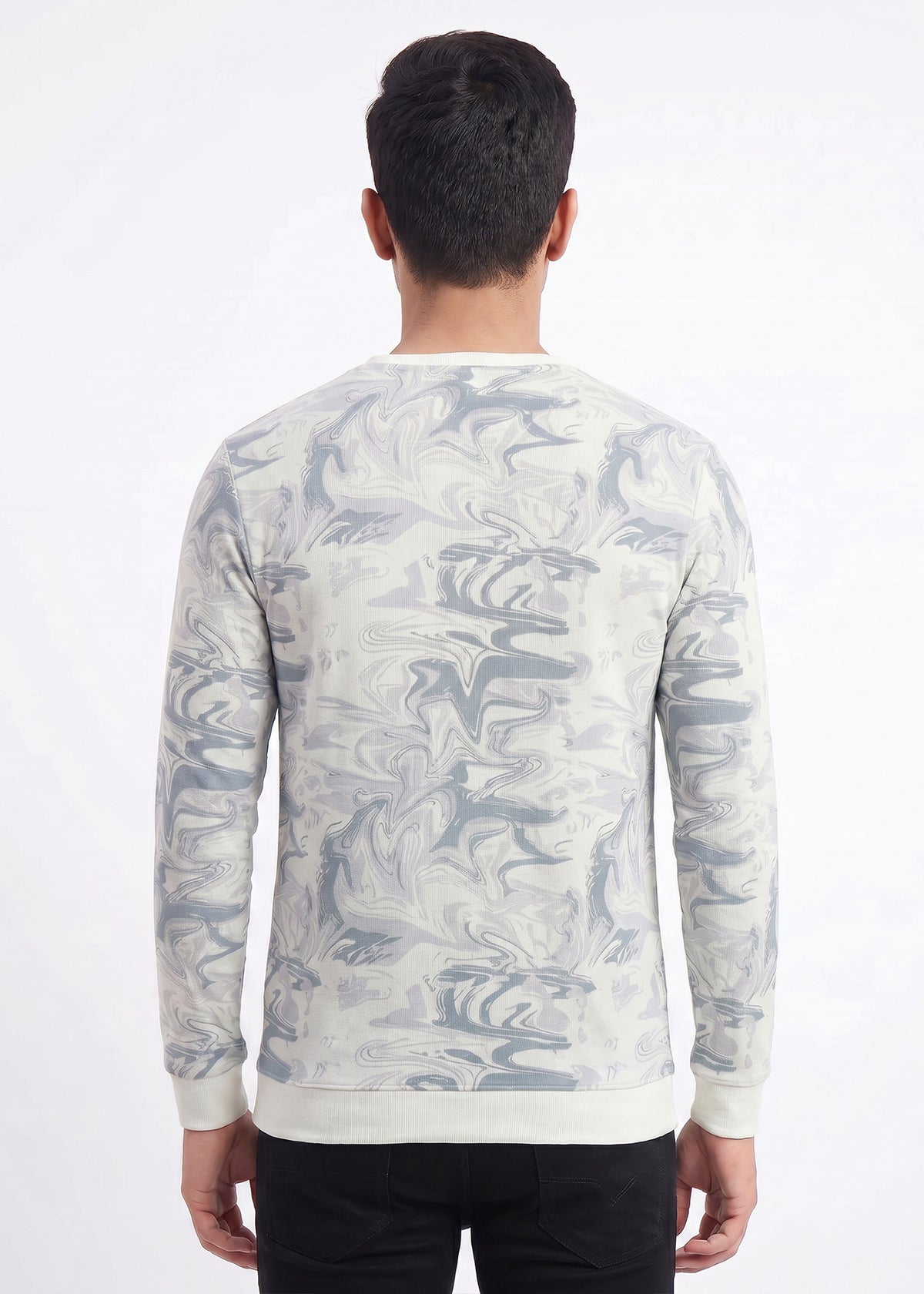 Buy Grey White Marble Print Sweatshirt Online Shopping view 2