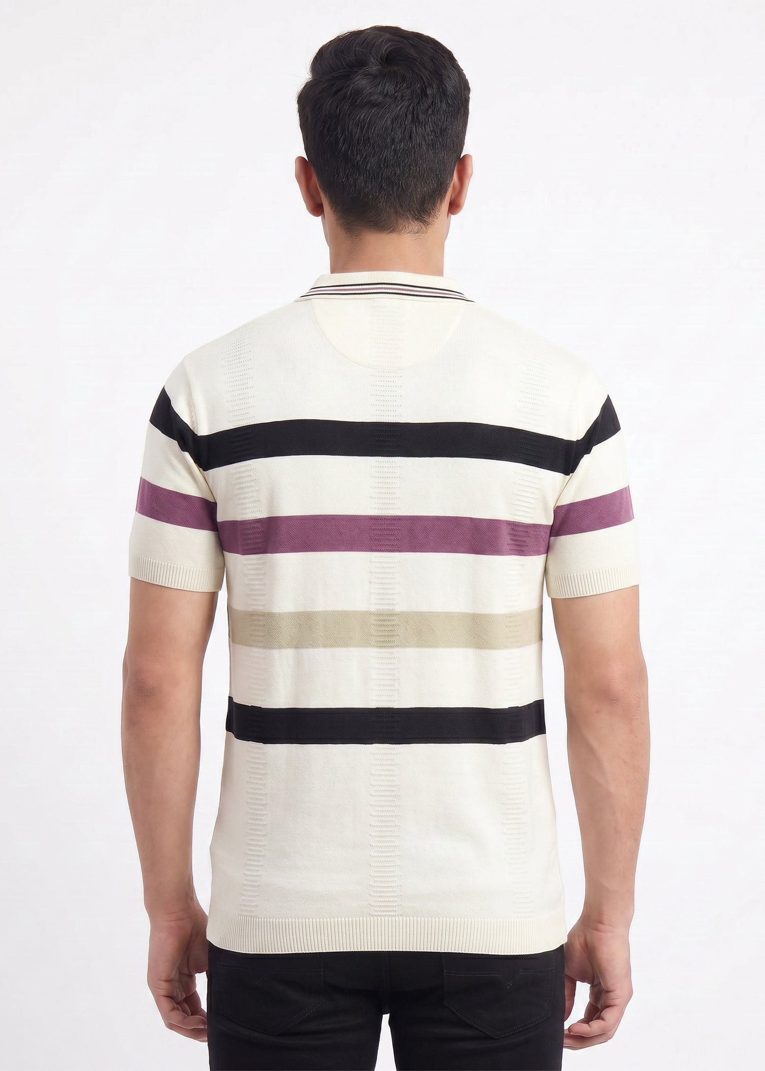 Buy O.white-multicolor-striped-polo-tshirt Online Shopping view 2