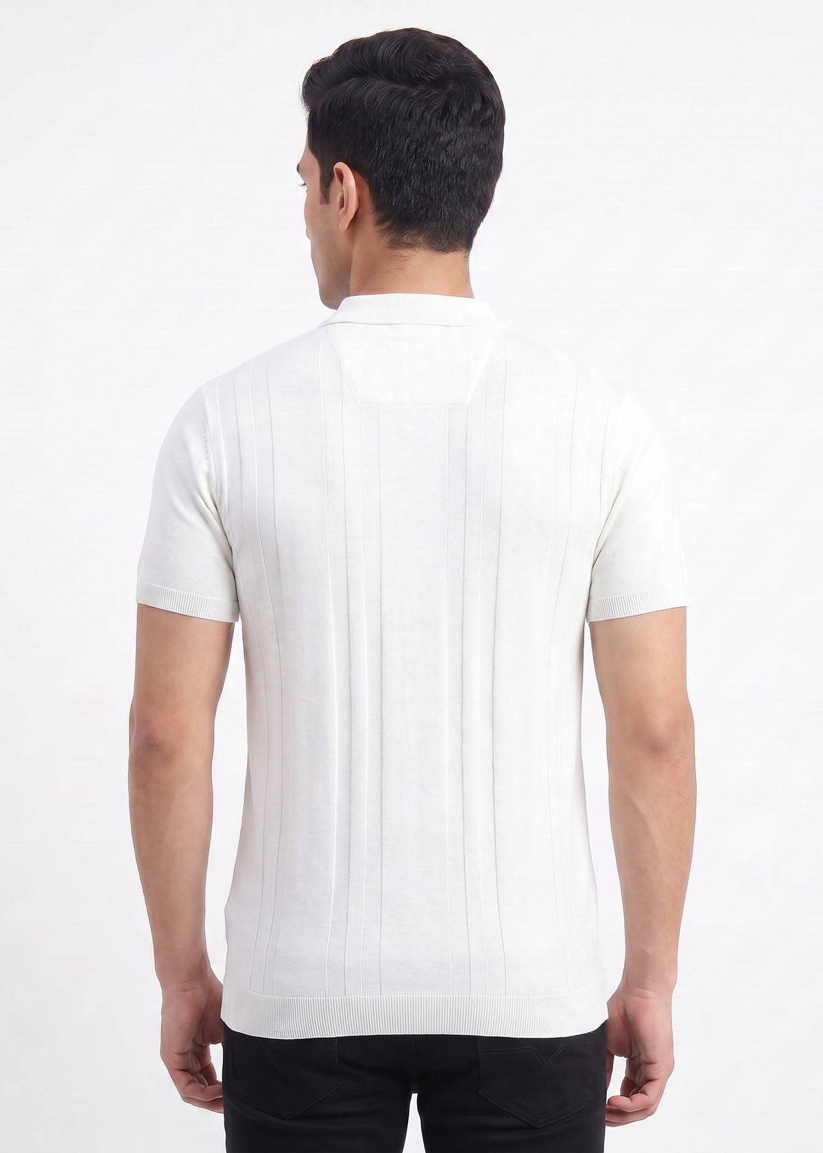 Buy white-vertical-textured-polo-tshirt Online Shopping view 2