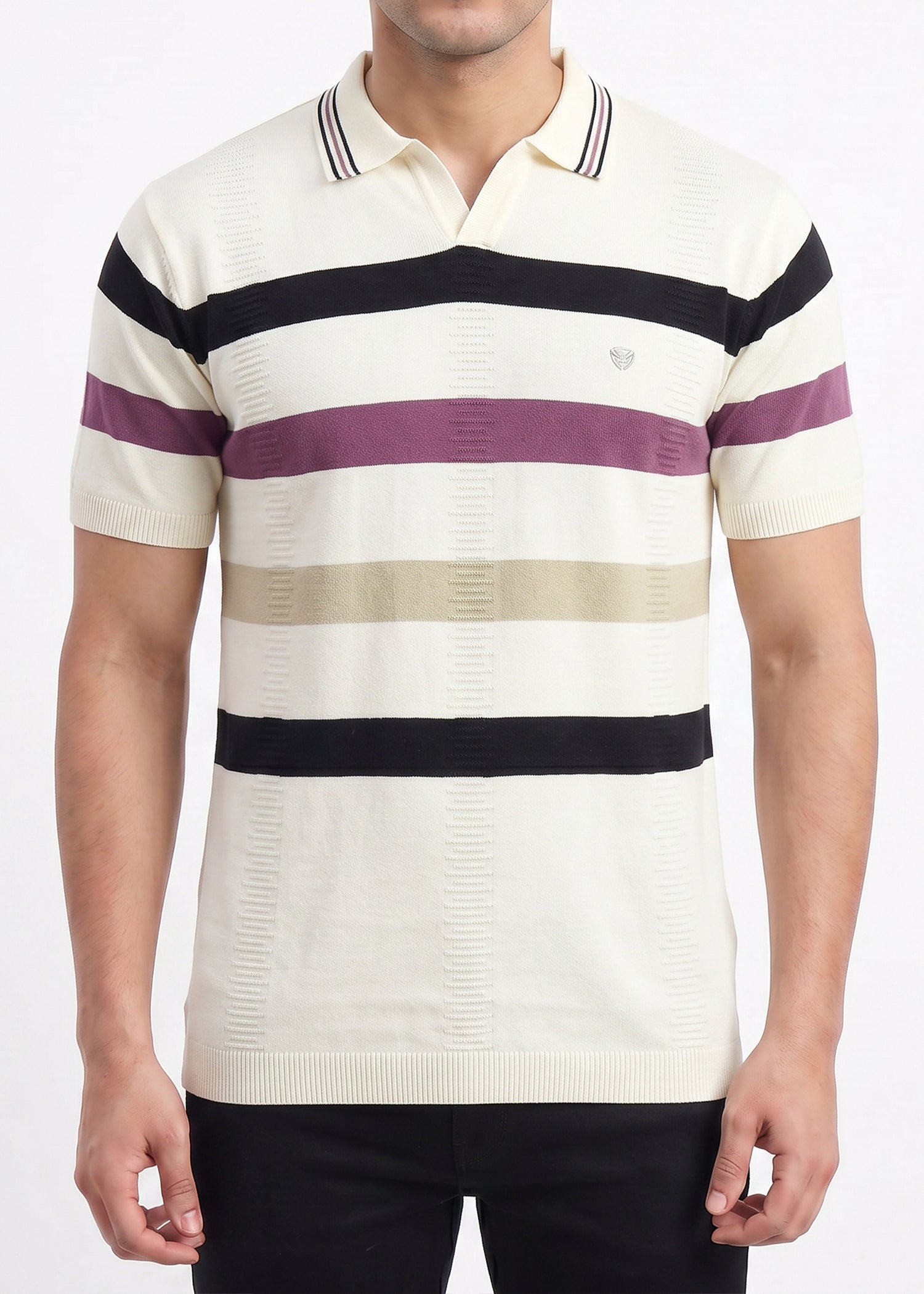 Buy O.white-multicolor-striped-polo-tshirt Online Shopping view 3