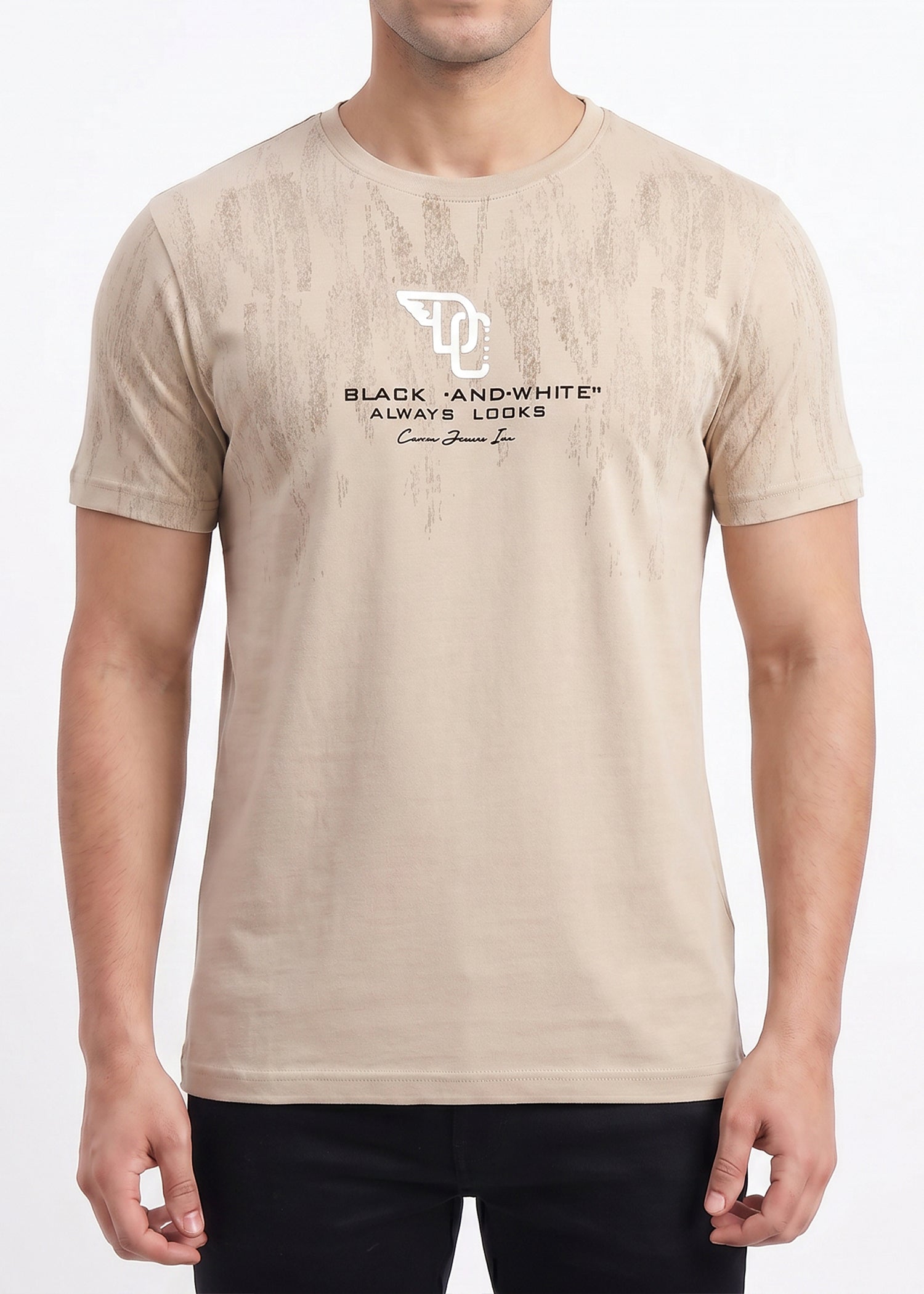 Buy Khakhi-textured-graphic-tshirt Online Shopping view 3