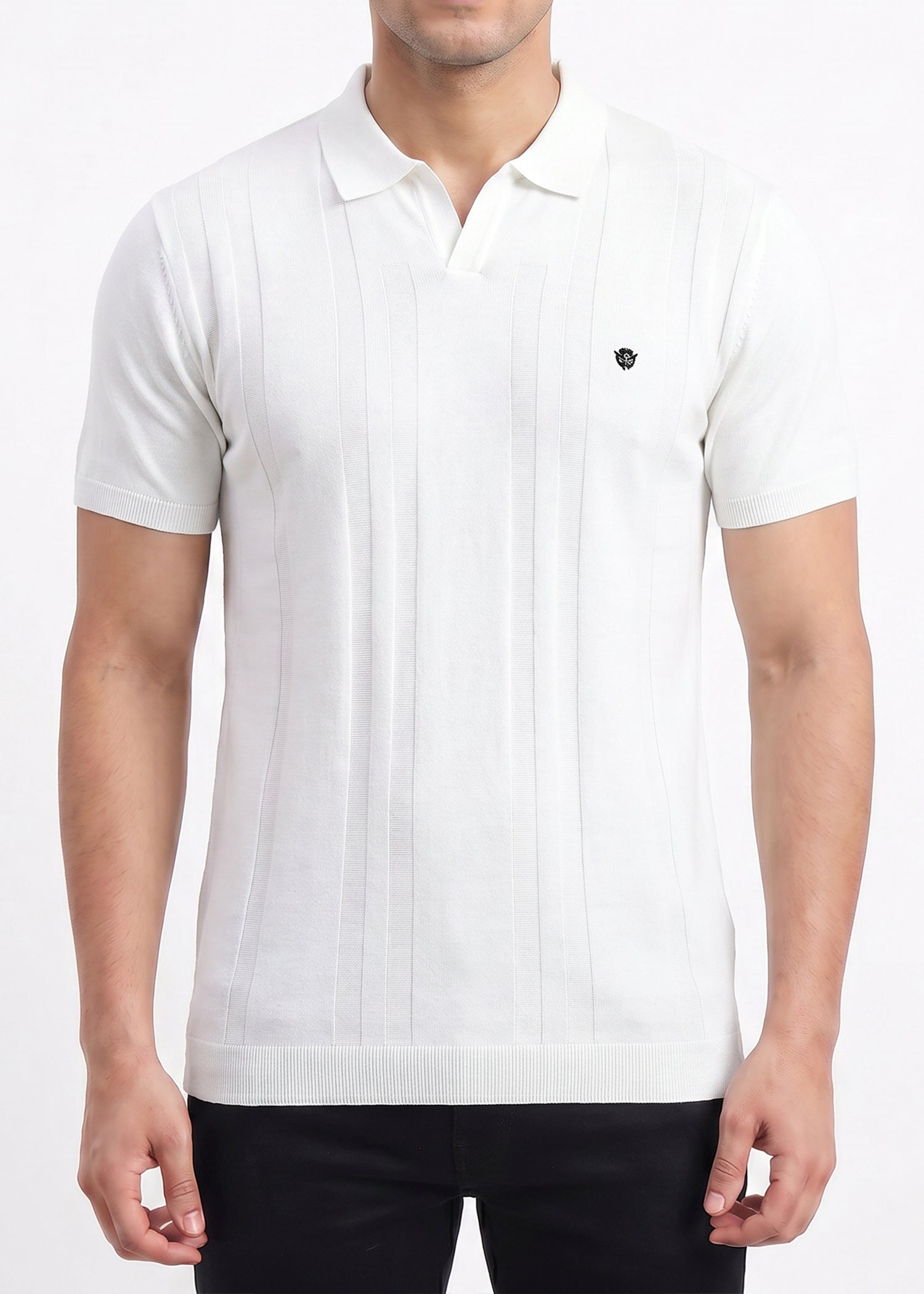 Buy white-vertical-textured-polo-tshirt Online Shopping view 3