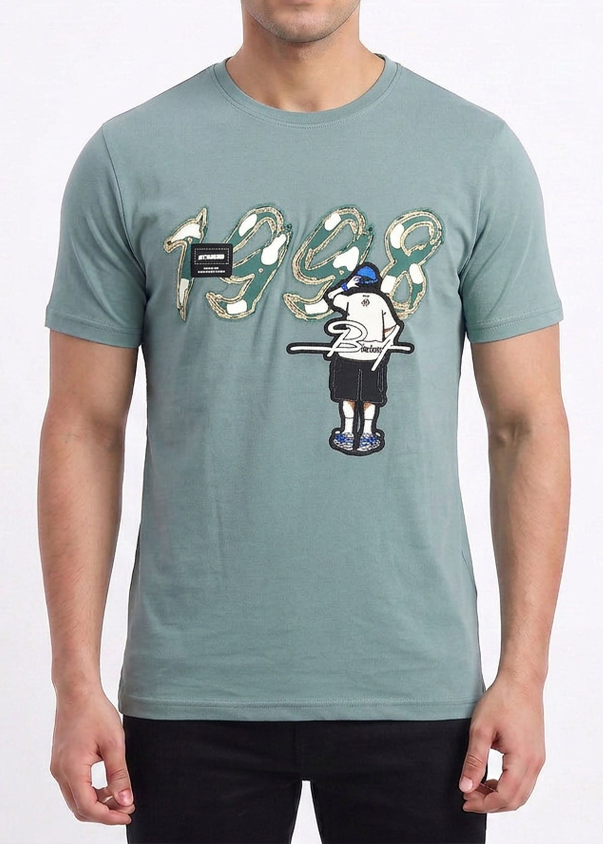 Buy Olive-graphic-print-tshirt Online Shopping view 3