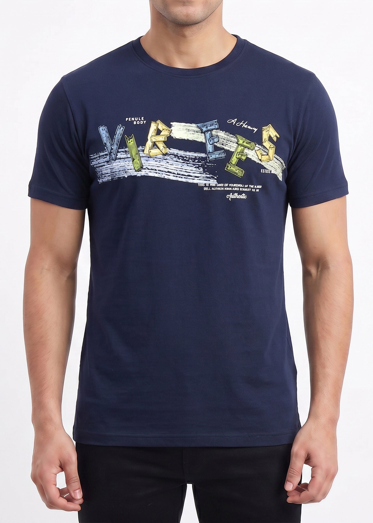 Buy Navy-vibes-graphic-tshirt Online Shopping view 3