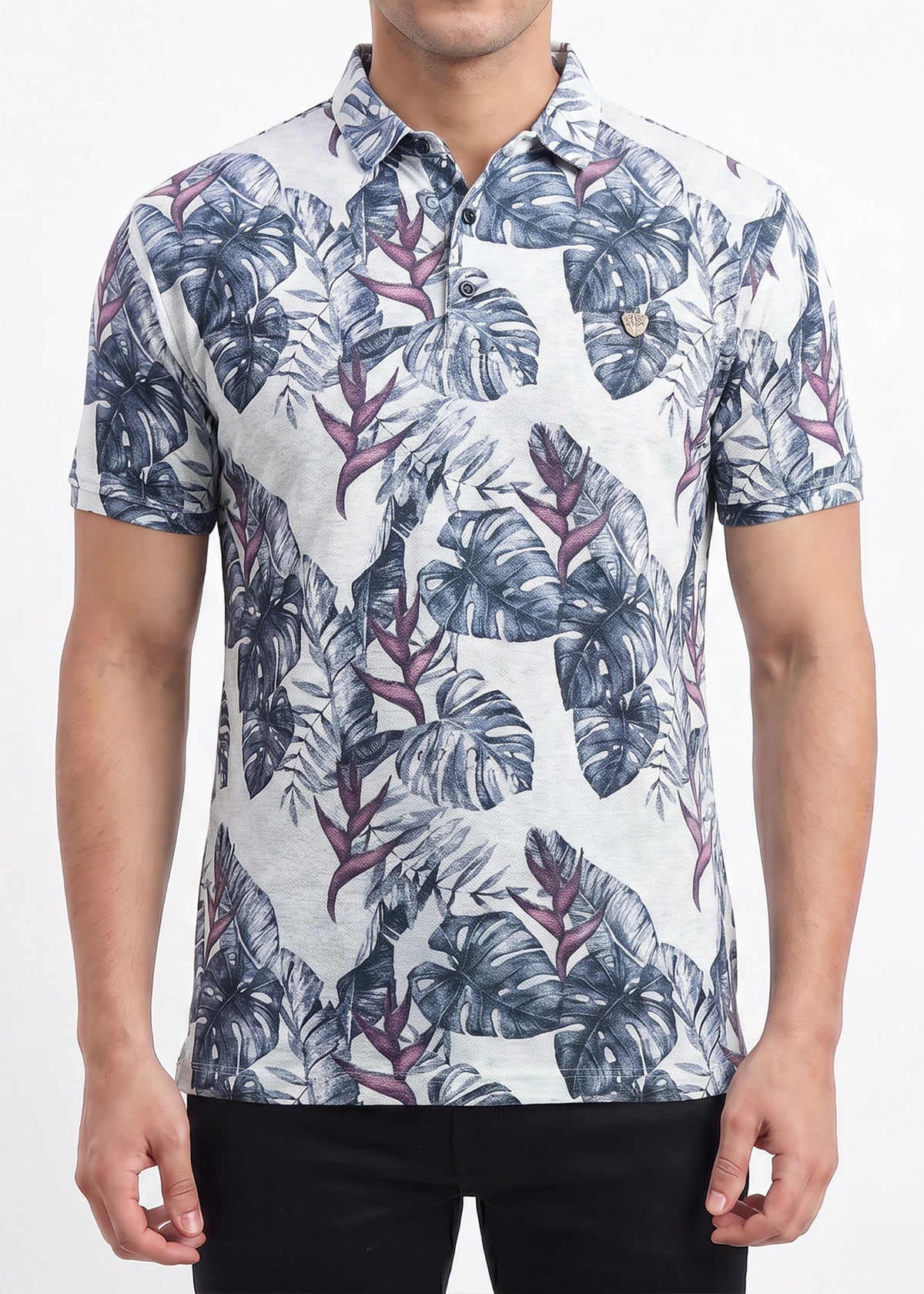 Buy Tropical Leaf Polo T-Shirt Online Shopping view 3