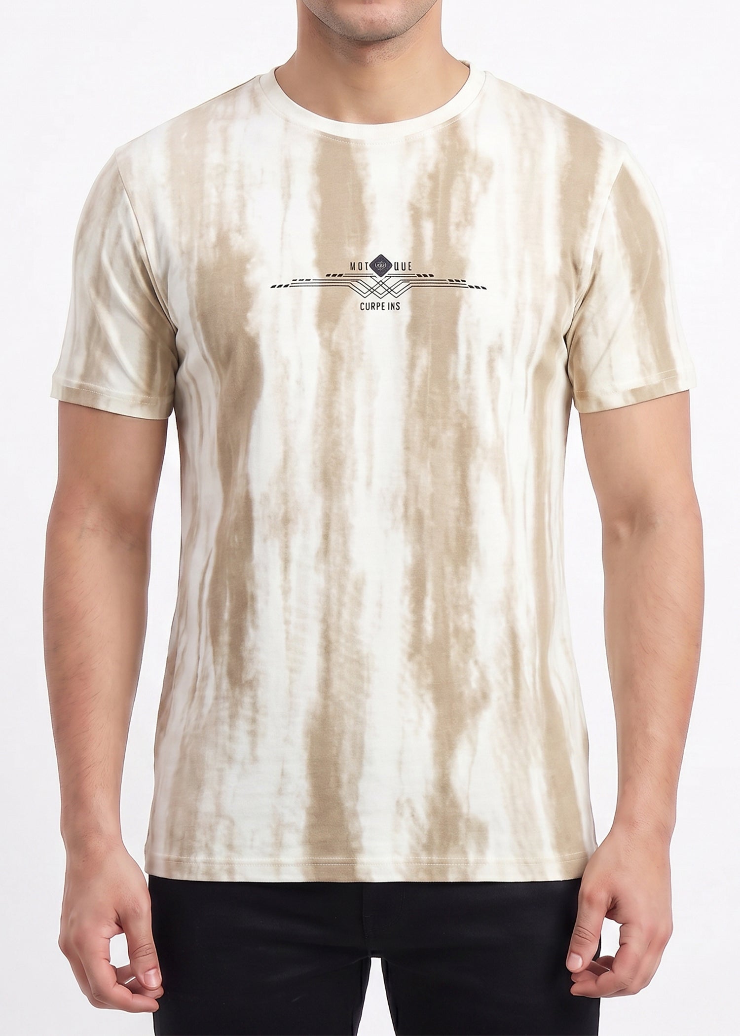 Buy Khakhi-abstract-print-tshirt Online Shopping view 3
