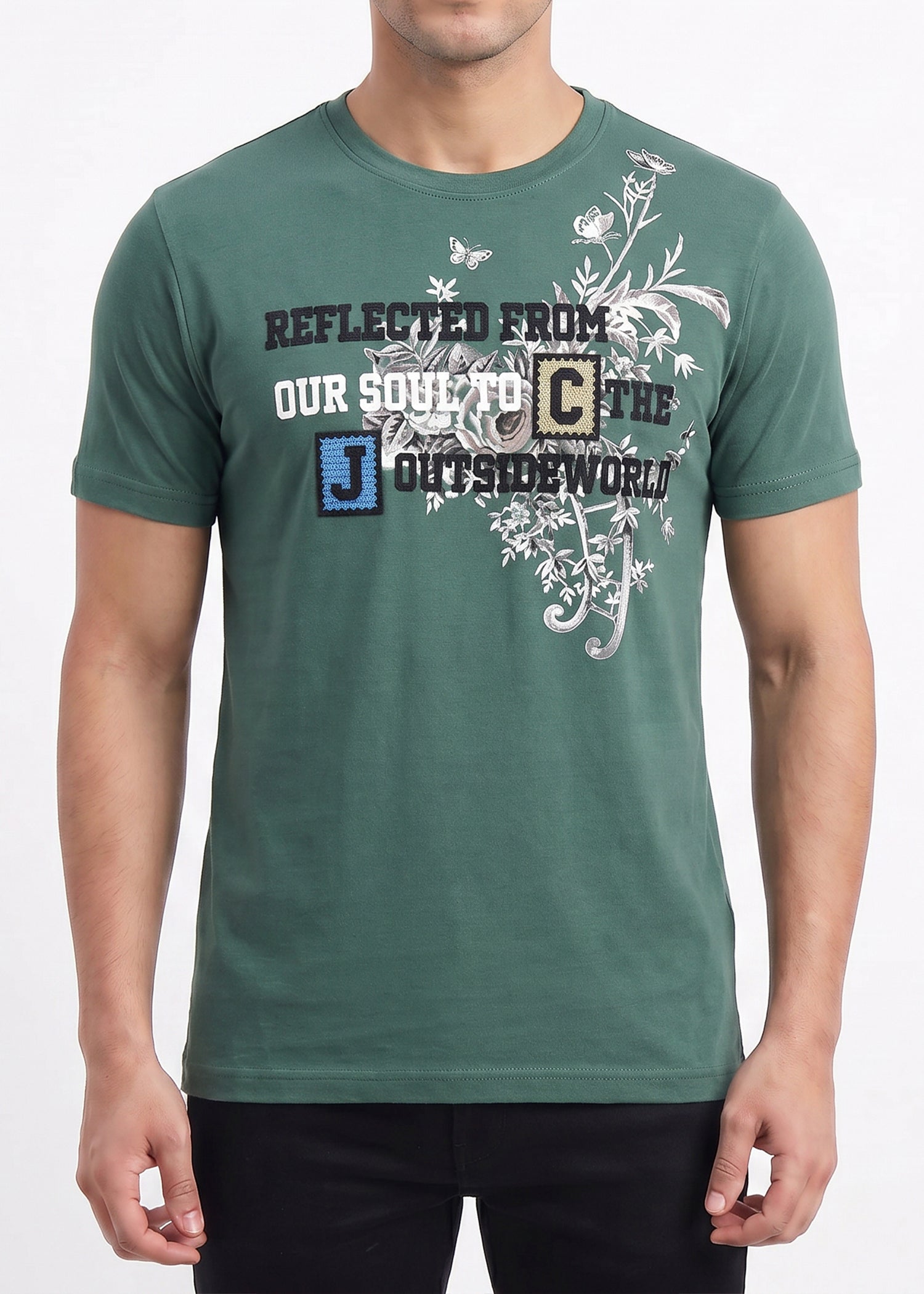 Buy Olive floral-graphic-tshirt Online Shopping view 3