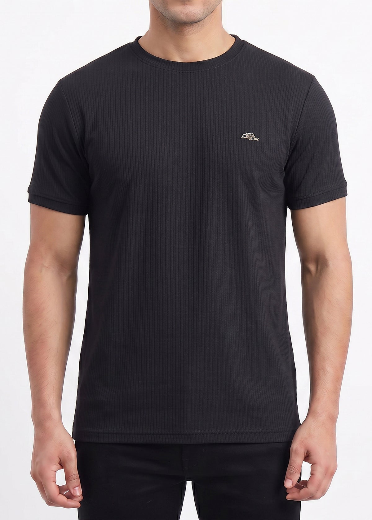 Buy Black-textured-solid-tshirt Online Shopping view 3