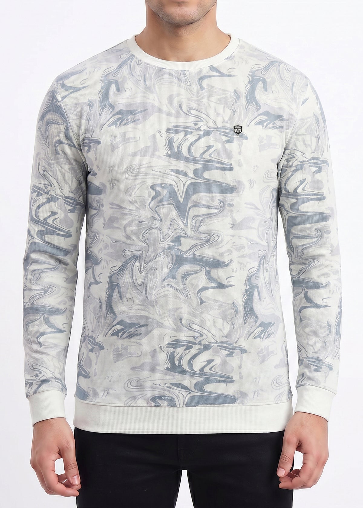 Buy Grey White Marble Print Sweatshirt Online Shopping view 3