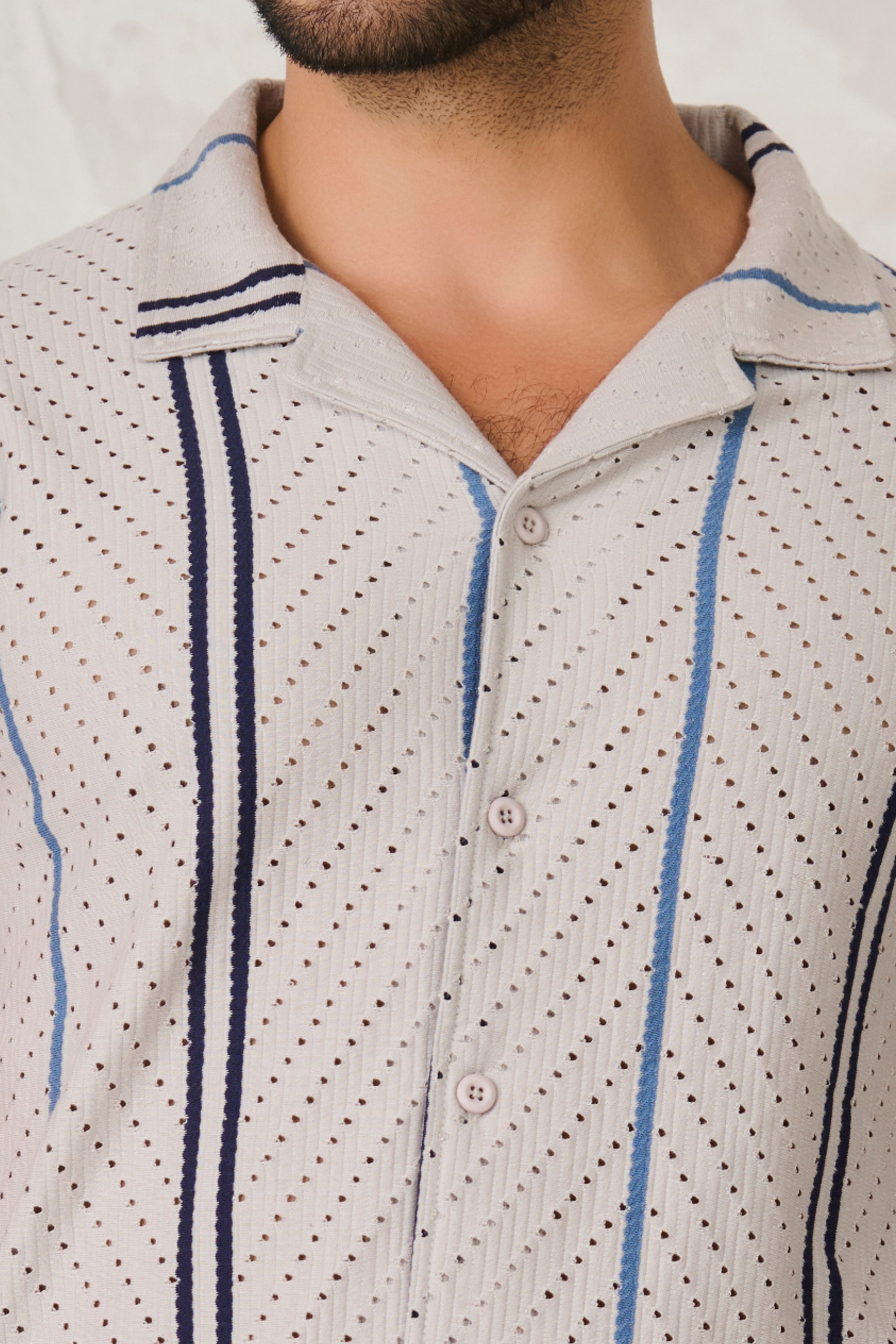 Buy Herringbone Air Vents Cuban Shirt - Gray Online Shopping view 3