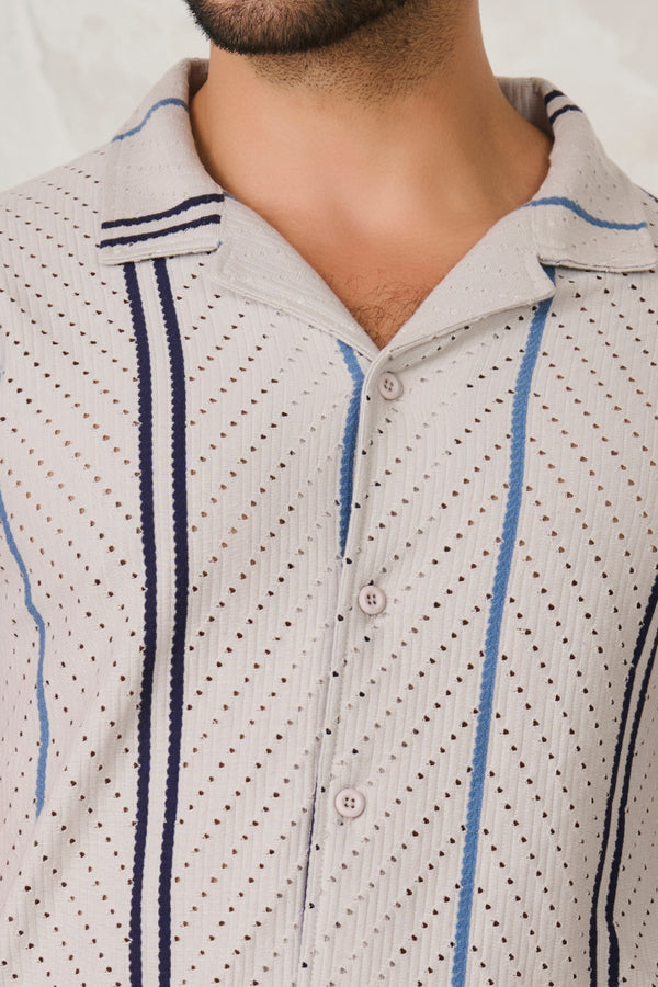 Herringbone Air Vents Cuban Shirt - Gray