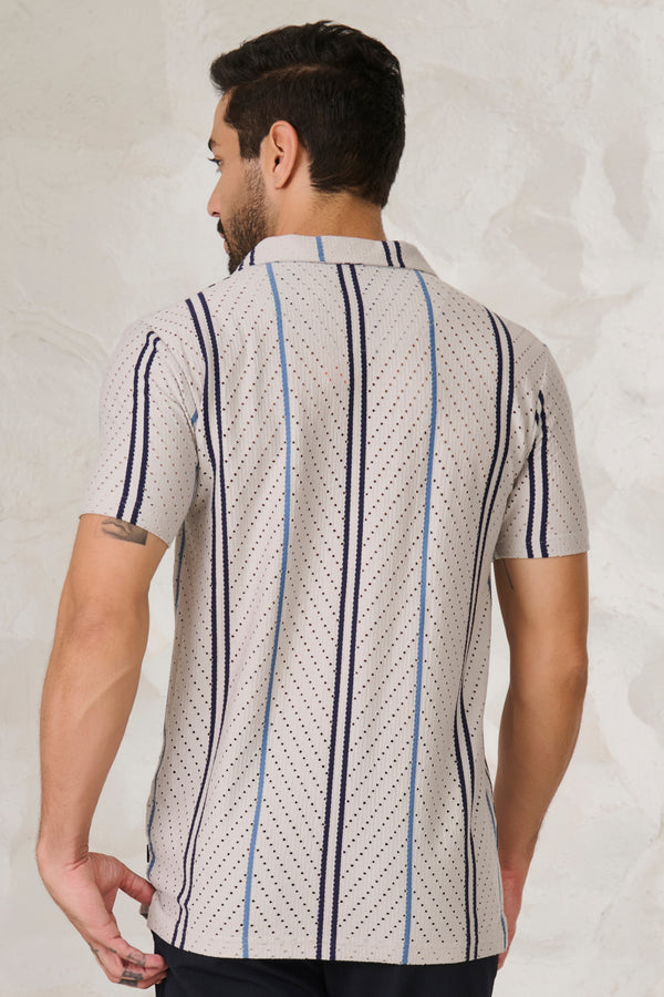 Herringbone Air Vents Cuban Shirt - Gray