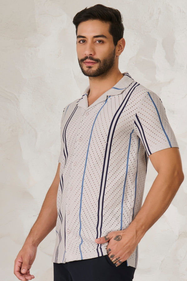 Herringbone Air Vents Cuban Shirt - Gray