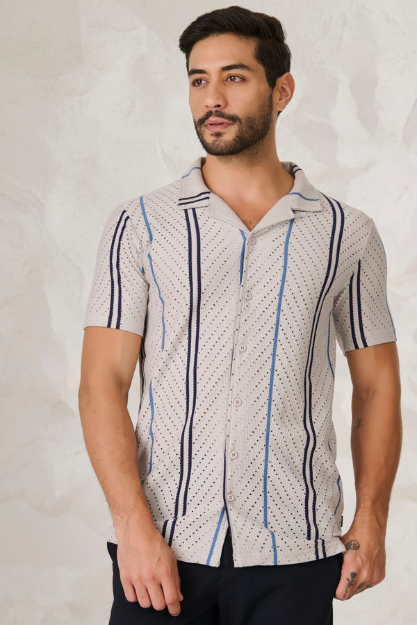Herringbone Air Vents Cuban Shirt - Gray