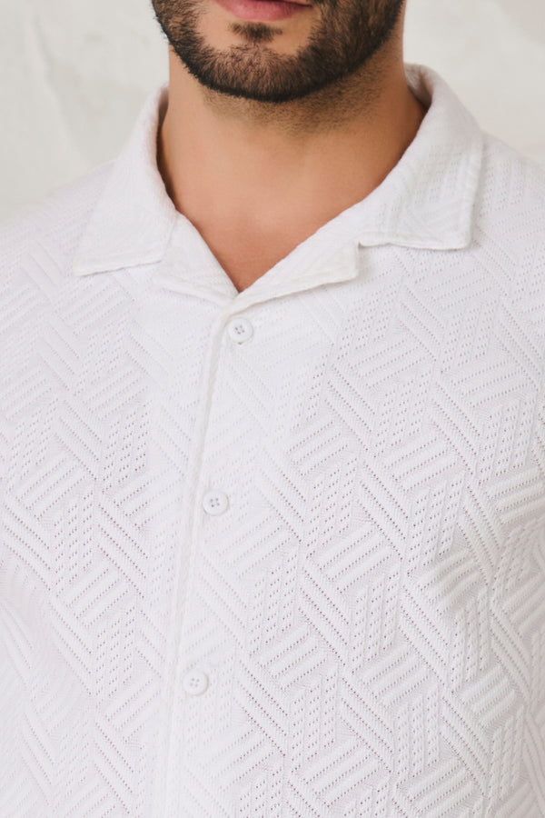 Tile Textured Cuban Shirt - White
