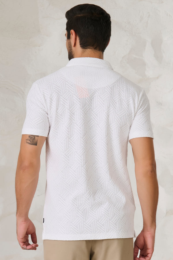 Tile Textured Cuban Shirt - White