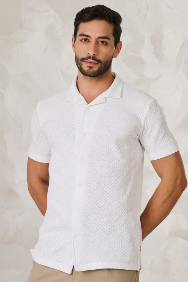 Tile Textured Cuban Shirt - White